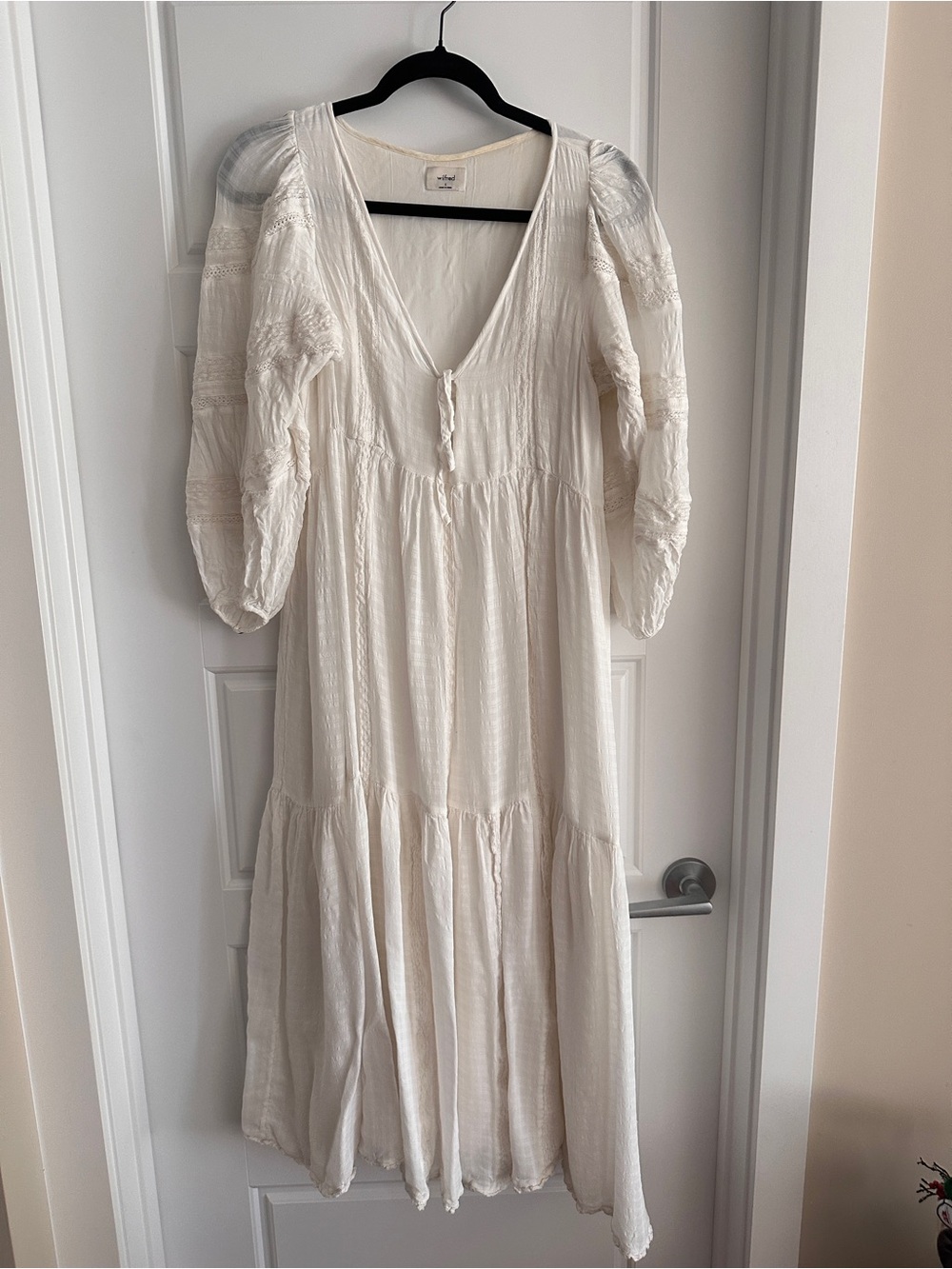 Aritzia Wilfred White Lace Puff Sleeve Midi Maxi Dress Size S